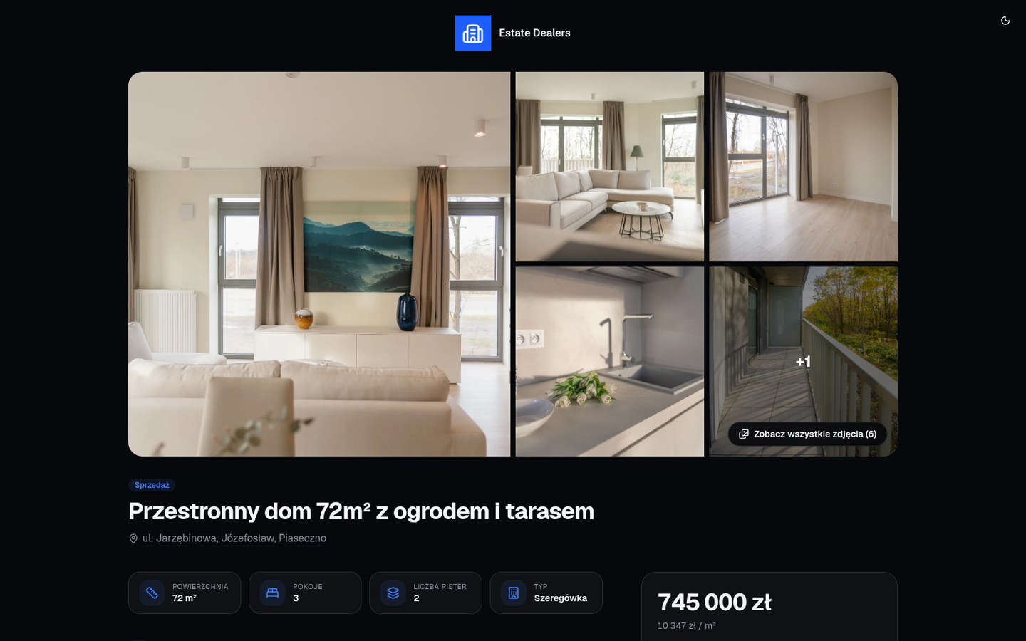 Eine Objektseite im Branding des Maklers, gebaut auf oferli.pl